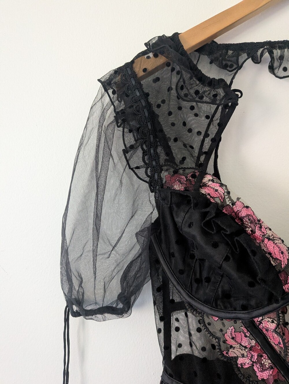 For Love and Lemons Juliet Puff Sleeve Black Lace Dress - Picture 6 of 12